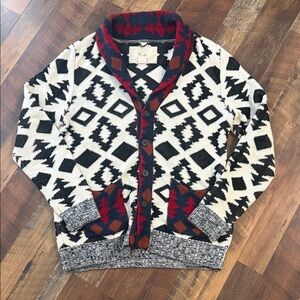 Koto Men’s Mixed Aztec Tribal Knit Shawl Collar Cardigan - Medium